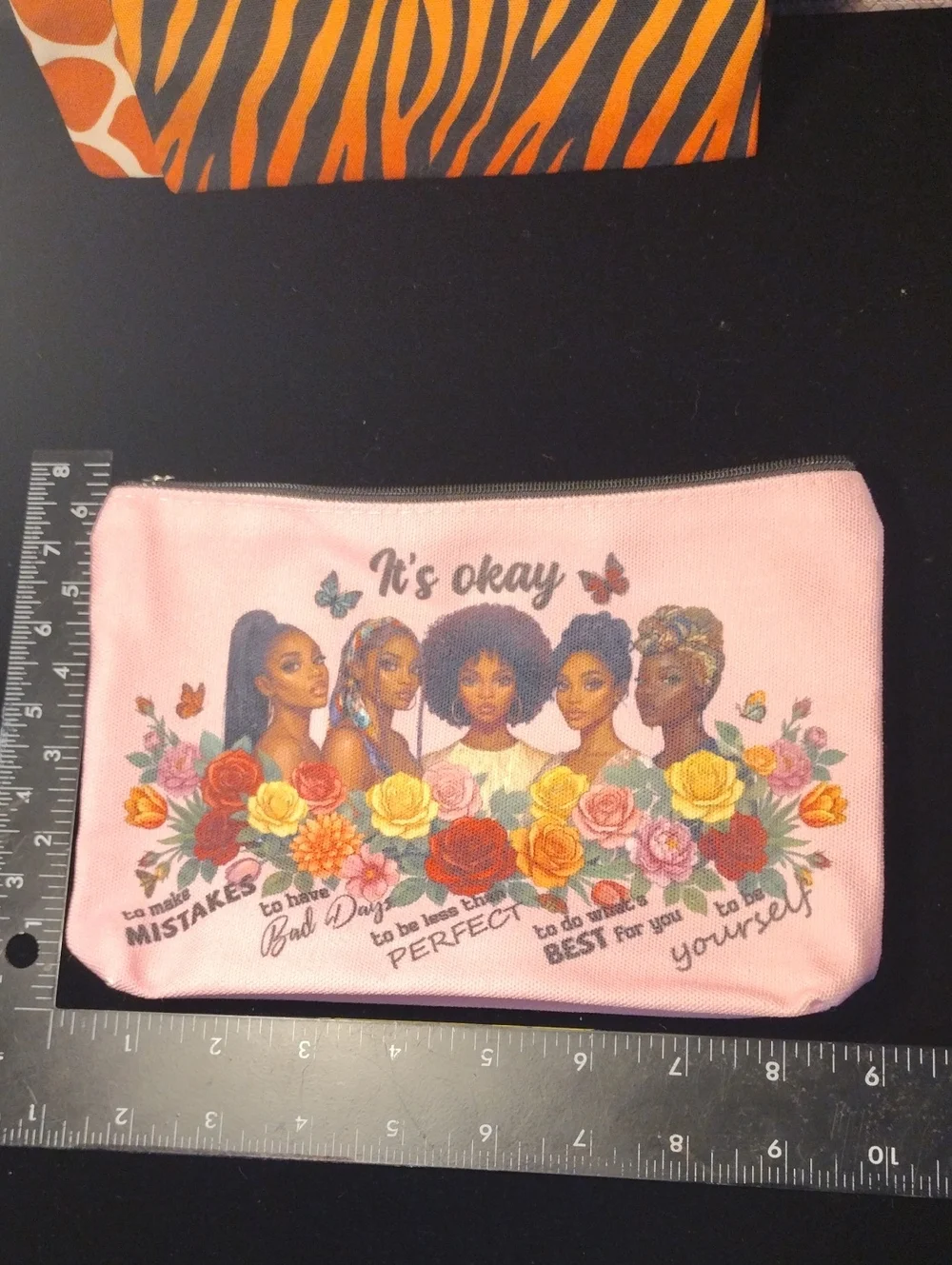 Pink 'It's Okay' Floral Portrait Zip Pouch